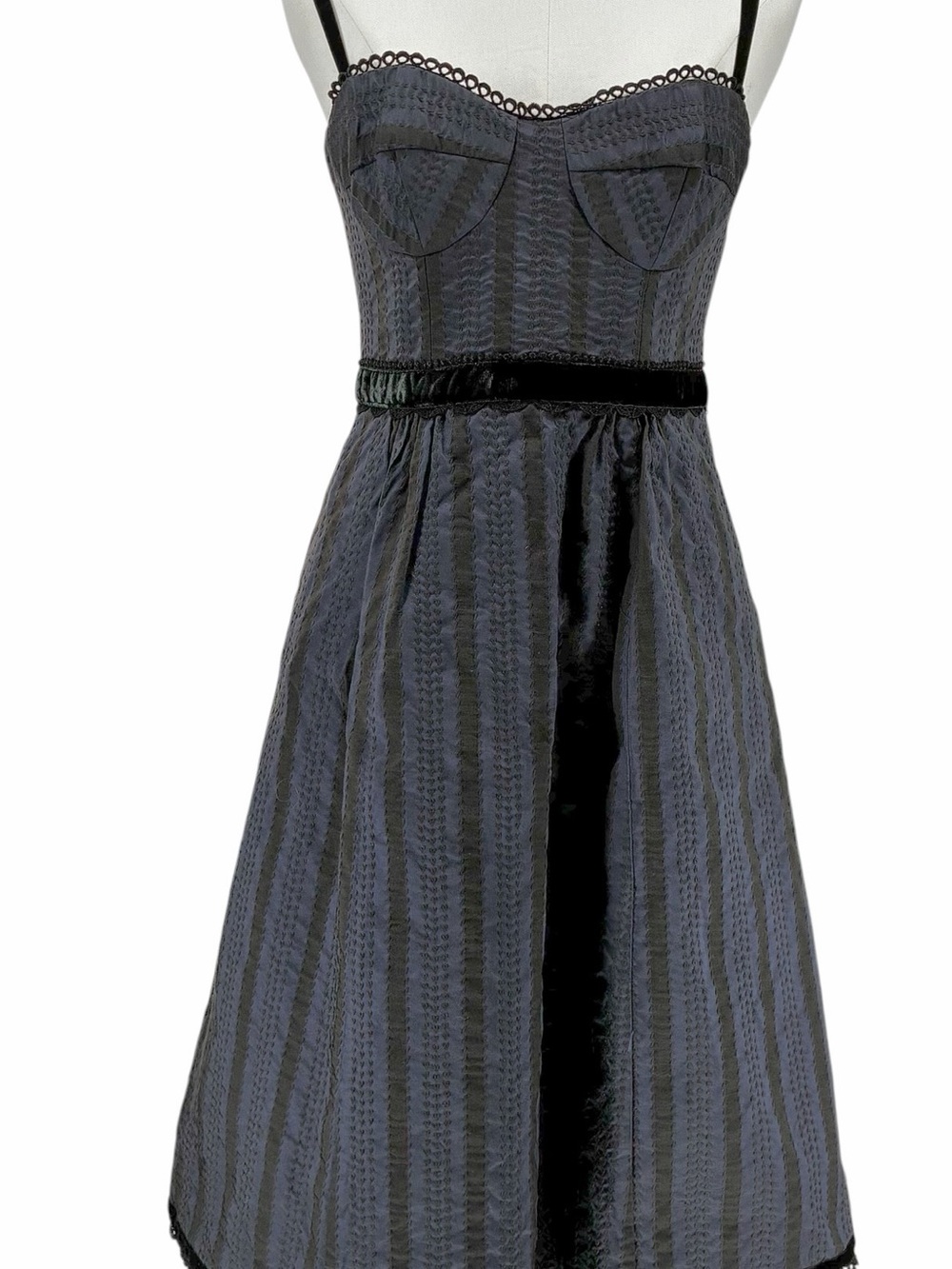 Women’s Vintage Nanette Lepore Bergdorf Goodman Stripped Silk Taffeta Dress 4 - Picture 2 of 16